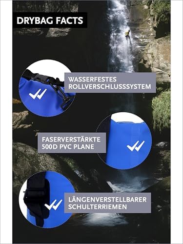 2. Bild von DonDon Dry Bag wasserdichte Tasche 2l, 5l, 10l, 15l, 20l, 30l Pack-Sack Beutel mit Schultergurt 2 Liter