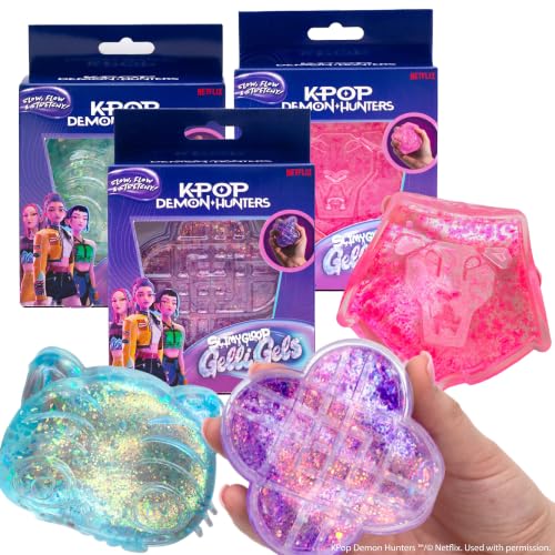 Image of Netflix Kpop Demon Hunters Gelli Gels 3 Pack - Slow-Flow Glitter Squishy Sensory Toys, Squeeze Stress Toy for Kids & Teens, Satisfying Sugar Squish Fidget