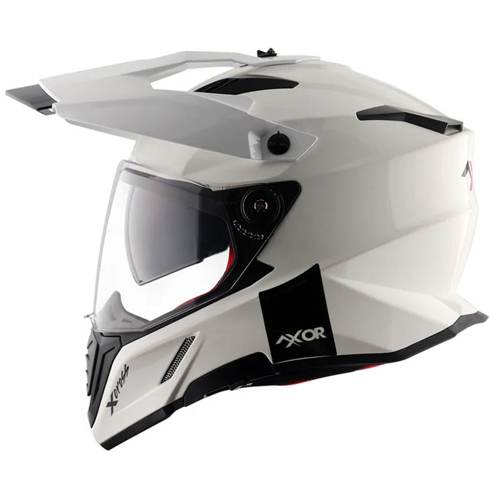 AXOR X-Cross Dual Designed Solid Blanco - Casco de Moto Trail Adventure, Off Road con Visor Solar Homologado ECE 22.06