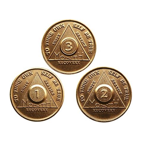 wendells AA Alcoholics Anonymous Medallion Set 30 60 90 Days 1 2 3 Month Bronze Months Chips Coins Cover