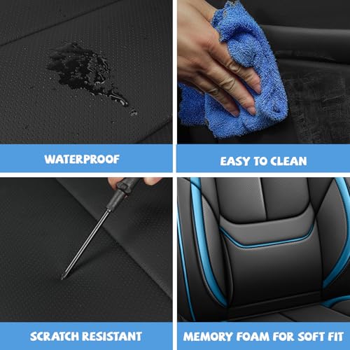 Image of Seat Covers for Chevy Silverado 1500 2007-2026 (Black&Blue, Luxury 2 Set)