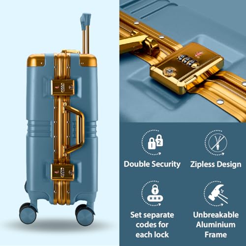 Image of Maleta Gold Series Check-in Large | 28 inch, 8 Spinner Wheels,Dual TSA Lock| Aluminium Frame | Trolley Bags for Travelling | Travel Bags for Luggage (Blue, Checkin-Large)