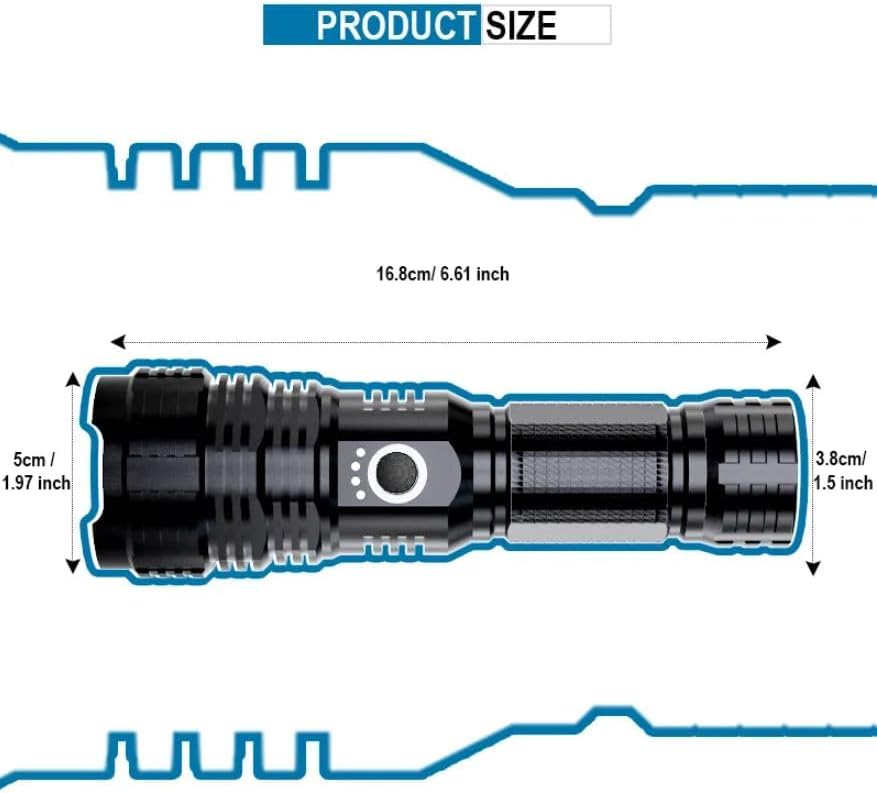 Miniatura 9 de Linternas tácticas brillantes recargables, súper brillantes de alta potencia 990000 lúmenes, 5 modos, impermeables, resistentes a los impactos de