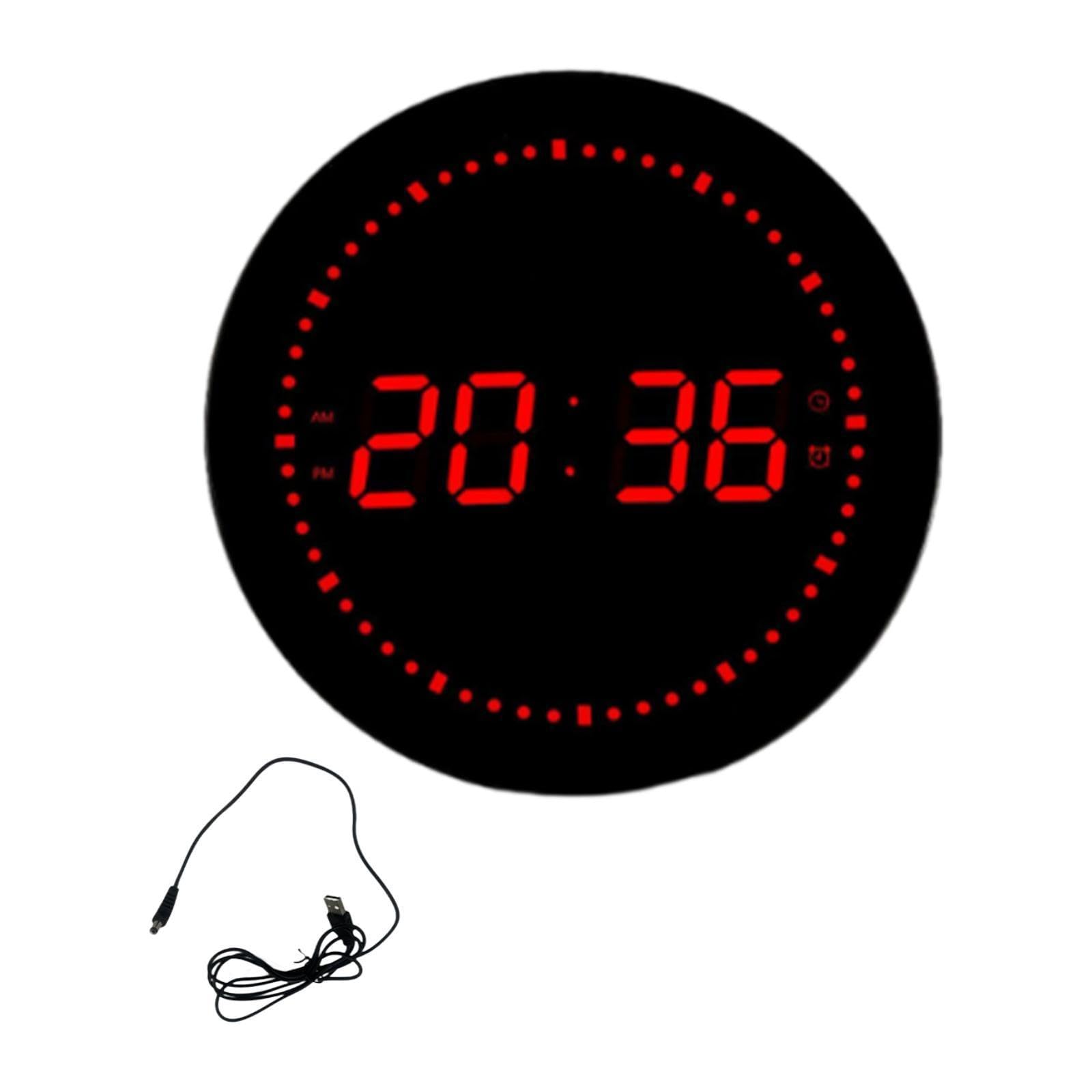 Fenteer LED Horloge numérique Horloge de Bureau réveil Rond Horloge Murale pour Le Bureau de l'école, Rouge numérique