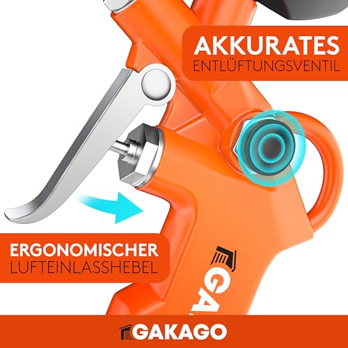 Gakago Reifenfüller - Präziser Reifendruckfüller mit hochwertigem 0-12 bar Druckluft Manometer - Extra langer 45cm Reifenfüllschlauch - Vielseitiger Reifendruckprüfer für Auto, LKW, Fahrrad uvm.