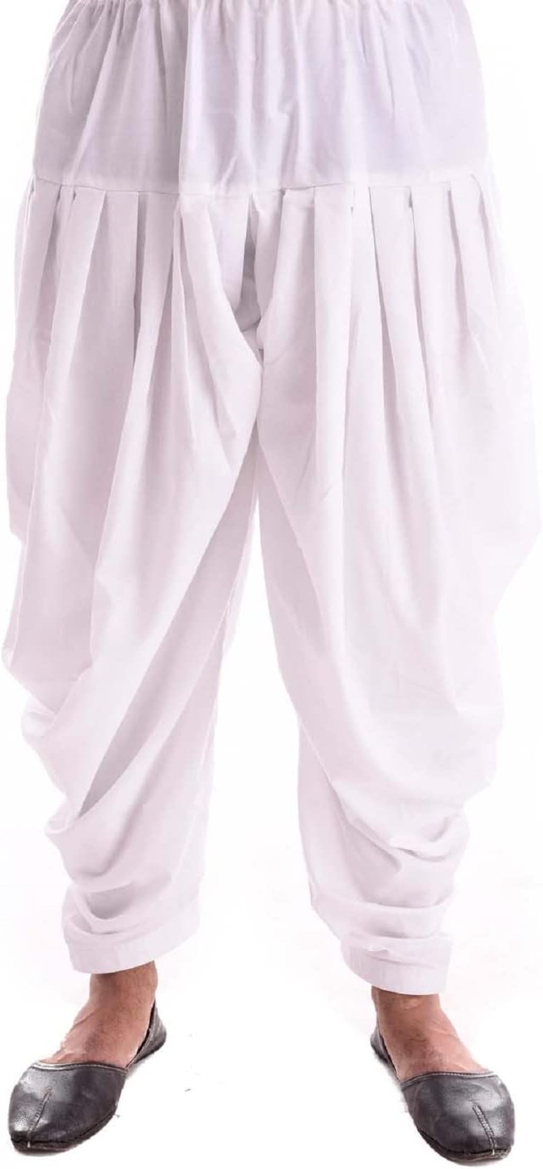Mens Regular Fir Baggy Cotton Patiala Salwar Pants (Free Size,White)