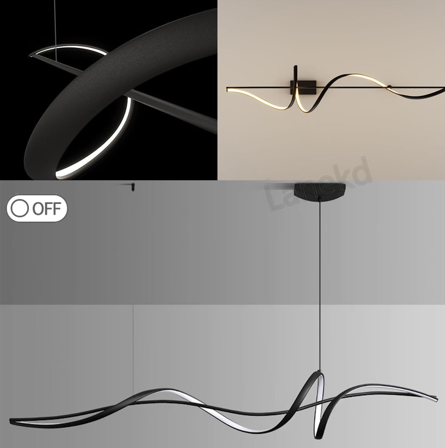 Moderno Lámpara Colgante Techo LED para Salon Mesa de Comedor, LED 60W Lámpara Colgantes Spiral Diseño Regulable Altura Ajustable Oficina Cocina isla Dormitorio Estudio Lámpara de techo (Negro, L100)