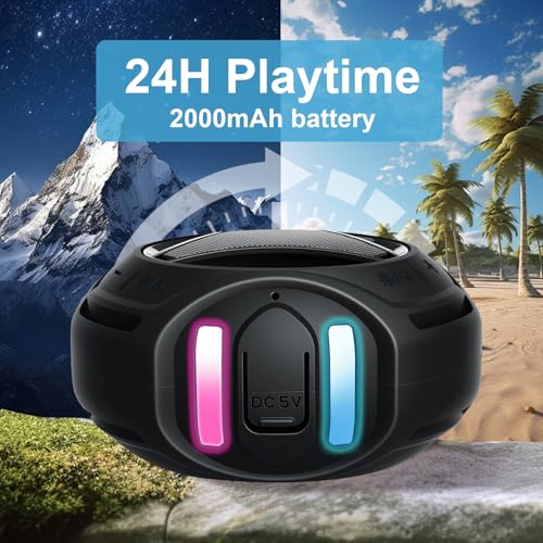Image of Bluetooth Shower Speaker Waterproof, Portable Bluetooth Speakers Wireless, Outdoor, Floating IPX7, Built-in Mic, 24H Playtime with LED Lights, Loud HD Sound, Powerful Bass, Gifts for Unisex - Black