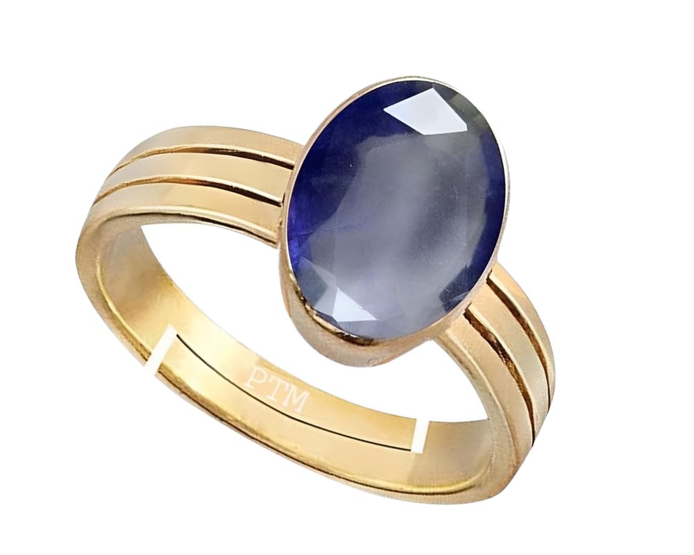 PTM Natural Iolite/Neeli 3.25 to 10.25 Ratti or 3.00 to 9.50 Carat Astrological Certified Gemstone Panchdhatu/5 Metals Gold Plated Adjustable Ring for Men Women