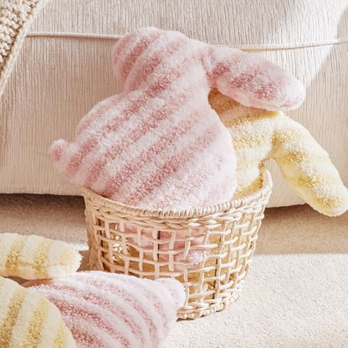 DN DECONATION Osterhasen Kissen Dekokissen, Gelb Weiß Plüschhase Kuschelkissen Hasenform 33x40 cm Plüschkissen aus Baumwolle & Sherpa für Sofa Bett Wohnzimmer Deko & Ostergeschenk Frühlingsdeko