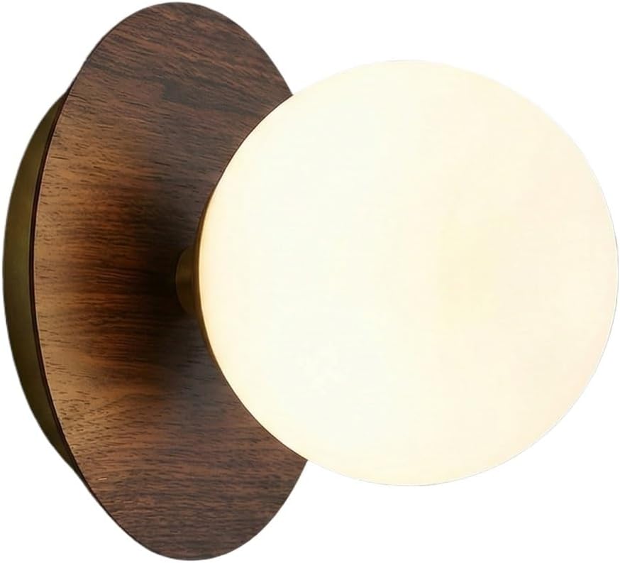 Wall Sconce, Walnut Wood Grain Wall Light, G9 Globe Wall Lamp for Bedroom, Bedside, Hallway, Corridor, Living Room, Entryway, Nordic Vanity Indoor Fixture, Hall Loft Home Parlor(Brown)