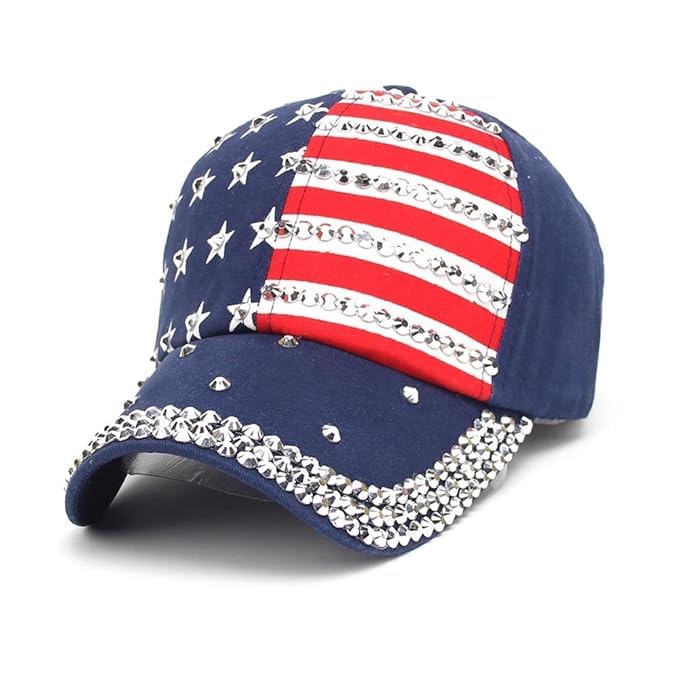Premium USA Flag Rhinestone Baseball Cap for Men & Women | Adjustable Cotton Snapback Cap | Stylish American Flag Crystal Studded Hat | Casual Fashion Sports Cap-image-49