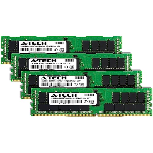 Image of A-Tech 128GB Kit (4x32GB) DDR4 2666MHz PC4-21300 ECC RDIMM 2Rx4 Dual Rank 1.2V ECC Registered DIMM 288-Pin Server & Workstation RAM Memory Upgrade Modules (A-Tech Enterprise Series)