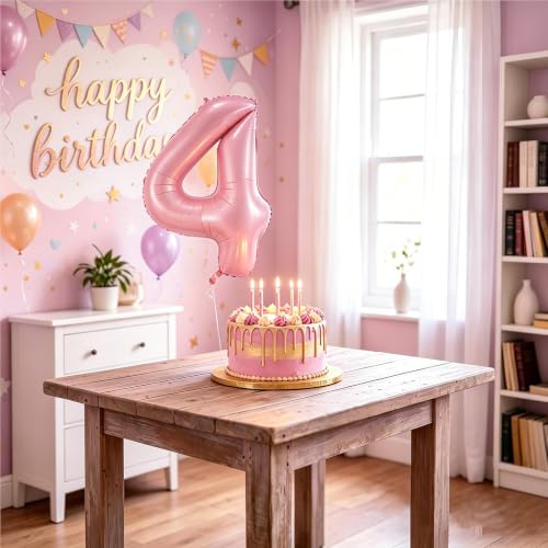 Image of Number Balloons Pink Party Balloon - Giant Number 4 Balloon, 40 Inch Large Balloon, Birthday Decorations for Women, Birthday Balloon for Anniversary Baby Shower Princess Party Decorations