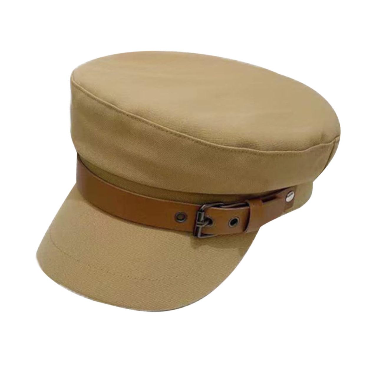 PartyKindom Stylish Lady Beret Hat with Leather Buckle Casual Peaked Cap for Women for Outdoor Street Photography and Everyday Fashion Khaki