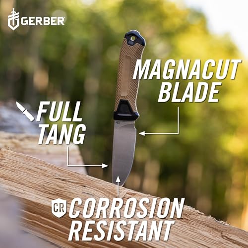 Image of Gerber Gear StrongArm Camp Magnacut - Fixed Blade Survival Tactical Knife for Camping, Outdoor, Hunting - Ergonomic Ambidextrous Utility Tool - Made in USA - Coyote Brown