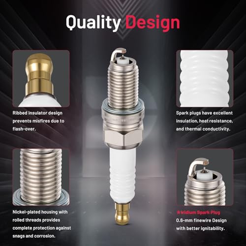 Image of BDFHYK 810 Iridium Spark Plugs Compatible with Chevy Spark 2013-2015 1.2L l4, Fiat 500 2014-2017 1.4L l4, Set of 4