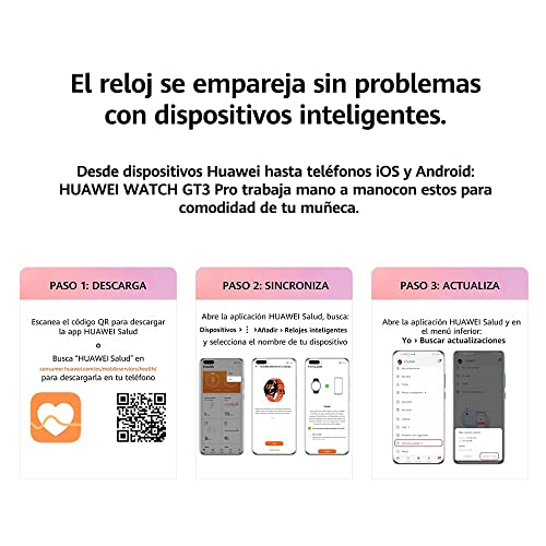 HUAWEI Watch GT 3 Pro 46 mm Smartwatch, Cuerpo de Titanio, Esfera de Zafiro, Monitorización de Saturación de Oxígeno y Frecuencia Cardíaca, Larga Duración de Batería, Correa de Cuero Gris