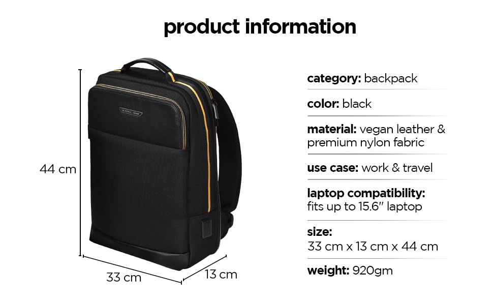 Image of Nu Republic Triphop Backpack for Men Women Office Casual 18-inch Laptop Bag Water-Resistant Multi-Pockets Sleek Smart College Backpack with Dual USB Port (Black)