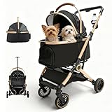 「Merox」ペットカート分離型 取り外し可能 折りたたみ ペットバギー 前輪360°回転 軽量ファッション 犬 カート人気 4輪耐摩耗 後輪片足ブレーキ コンパクト 中型犬 多頭の小型犬&猫 耐荷重25KG 介護用 お出かけ ブラック