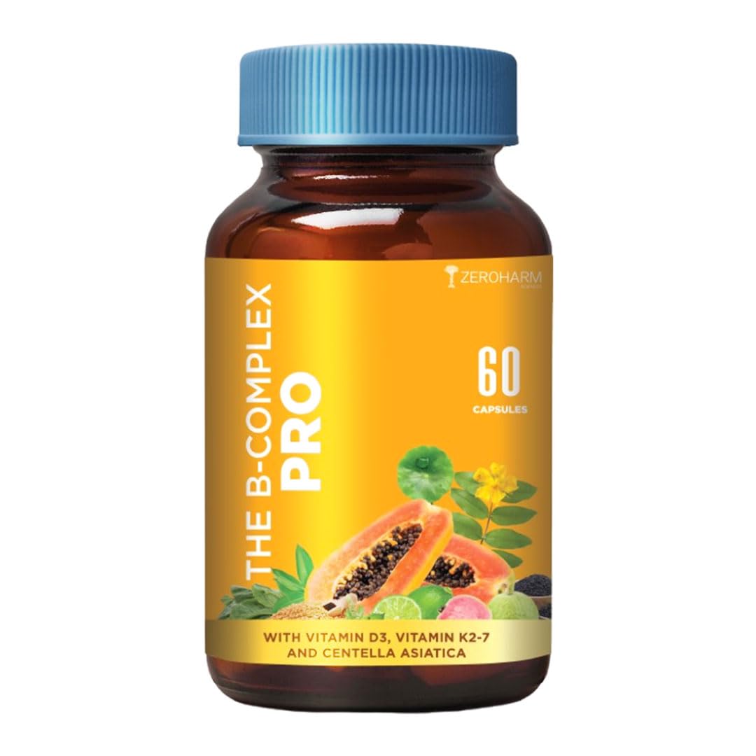 Zeroharm B-Complex Pro with Vitamin D3 & K2-7 | Vitamin B-Complex With B1, B2, B3, B5, B6, B9 & Vit B12 | Plant-Based Supplement | Supports Energy & Immunity For Men and Women | 60 Veg Capsules-image-4