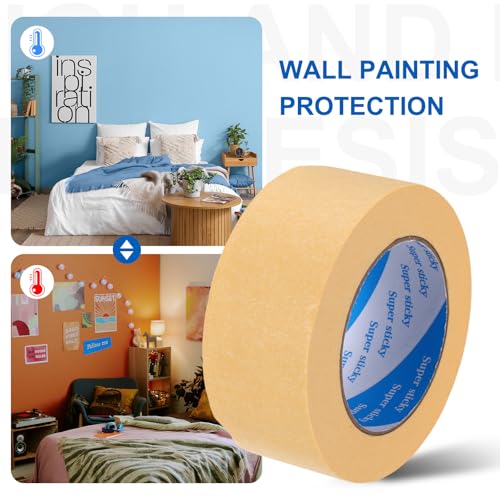 Image of PATIKIL Painters Tape 2 Inch x 55 Yards, Adhesive Masking Tape Light Yellow Paint Tapes for Wall Painting DIY Artist Craft Arts Decoration Labeling