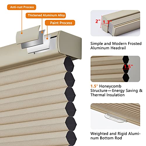 30" x 48" Persilux Cordless Blackout Cellular Window Shades (Beige) - image 2
