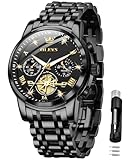 OLEVS Men Skeleton Watches Stainless Steel Analog Quartz Moon Phase Male Diamond Multi Calendar Chronograph Waterproof Wrist Watch for Men