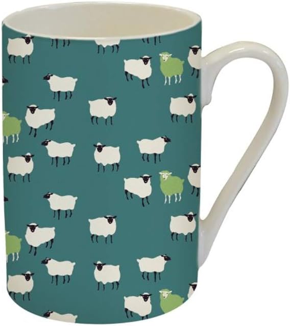 Duck Egg Blue/Green Fine China Tea/Coffee/Hot Chocolate Mug - 10.5 cm - Woolly Sheep Design