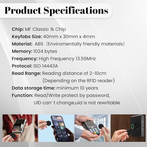 Image of 30 pcs BABIQT M1 Classic 1K Keyfobs S50 Tags RFID IC S50 Key Fob NFC Tags F08 Token Key Cards ISO14443A 13.56 MHz Black M1 Access Control Key Card for Entry Access Control System