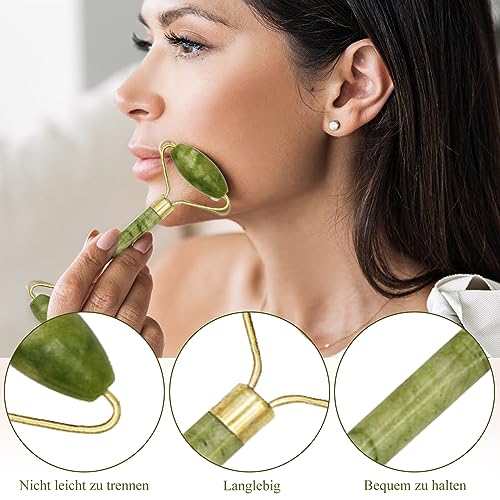 Scettar 6 Stück Jade Gua Sha Stein Set, Natürlicher Jade Massageroller, Gesichtsroller Massagewerkzeug für Augenschwellungen Hautstraffung Face Massager – Bild 5