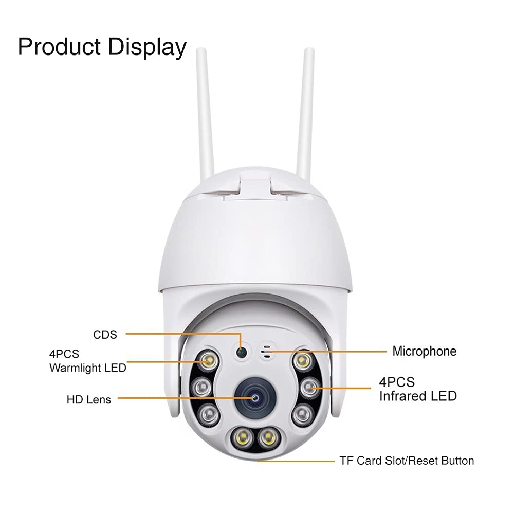 3MP HD Smart Wi-Fi Cámara IP PTZ Seguridad Movimiento Detección Alarma Seguimiento de Movimiento Al Aire Libre Impermeable IP66 Color IR Visión Nocturna - Smart Life App Control