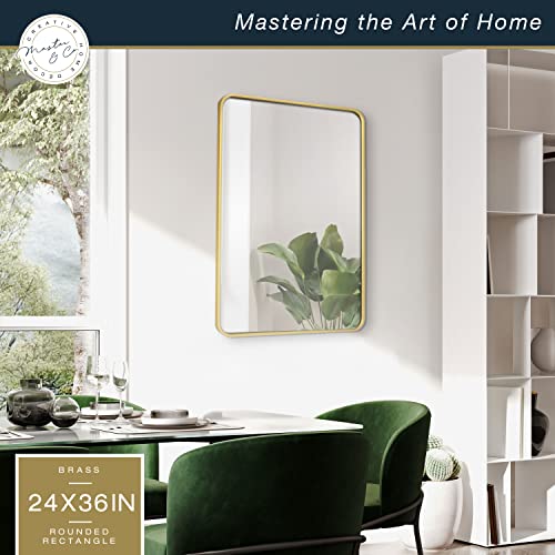 Image of MCS Master & Co. Metal Rectangle Mirror, 24x36, Brass | Modern Metal Rectangle Mirror With Rounded Corners, Minimalist Home Decor For Living Room, Bedroom, Or Bathroom, 24x36, Brass