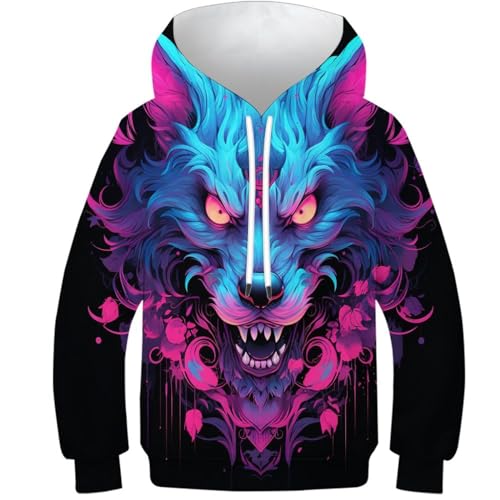 Sweat loup 3D pour enfant | Capuche confort hiver 12-14 ans