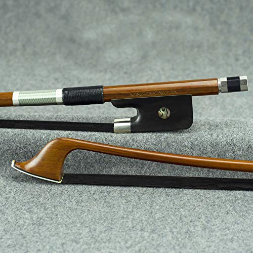 French Style Brown Pernambuco Double Bass Bow 4/4 Size VINGOBOW 800BFB Master Level for Professional Player Ebony Frog Well Balanced Deep Powerful Tone Premium Natural Black Horse Hair