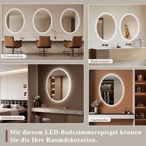 Archaluxe Badspiegel-mit-Beleuchtung LED Badezimmer Spiegel Oval 50x70cm – Ansicht 6