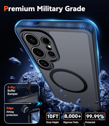 Image of FNTCASE for Samsung Galaxy S24-Ultra Case: Matte Magnetic Translucent Phone Cases with Screen Protector Lens Protection Compatible with Magsafe Rugged Protective Cell Cover (C-Black)