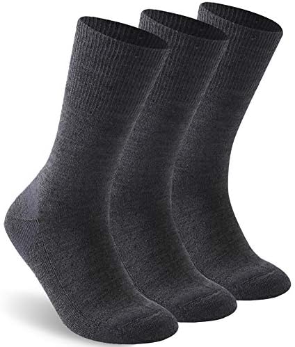 Facool Diabetic Socks for Men, Women's Merino Wool Crew Socks with Cushion Sole and Seamless Toe, Hospital Wellness Loose Top Medical Socks for Edema,Diabetes,Neuropathy, 3 Pairs Large Dark Grey