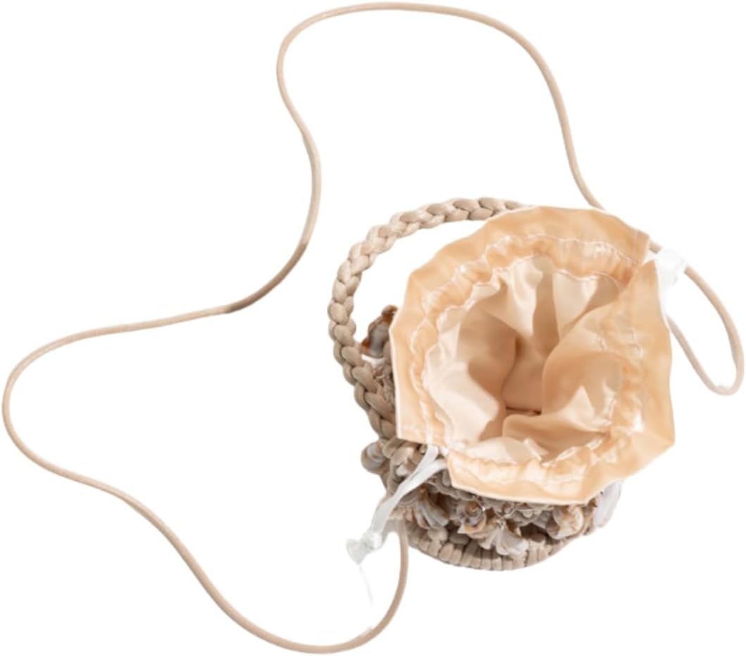 UMREN Women Seashell Straw Bucket Bag Handwoven Straw Clutch Purse Summer Beach Bag Shell Shoulder Bag for Party Vacation - Image 5