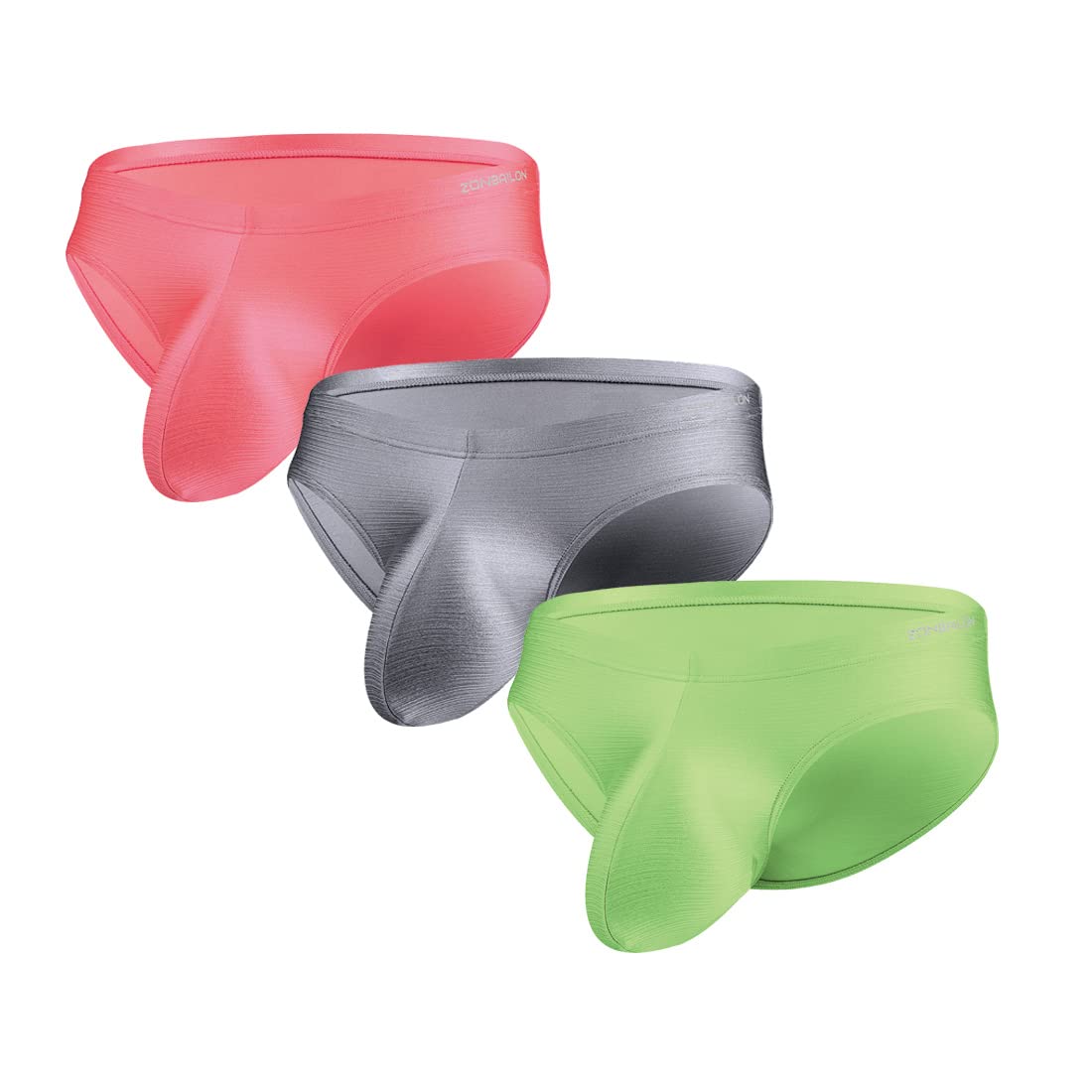 Slip sexy da uomo, slip in nylon, slip da uomo, slip da uomo, in poliammide, Grigio-rosso-verde (confezione da 3), M