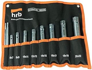 HRB Rohrsteckschlüsselsatz 10-tlg. Größen 6-22 mm, Schraubenschlüssel Satz in bequemer Tetron Rolltasche, ideales Langnuss Set für Arbeiten am Wasserhahn