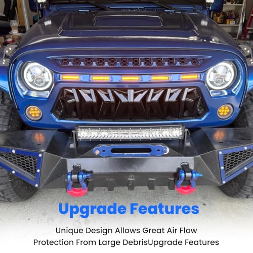 Image of Grill Compatible with The Following Models:Jeep Wrangler JK JUK 2007 2008 2009 2010 2011 2012 2013 2014 2015 2016 2017 2018 JK JUK Shark Grille