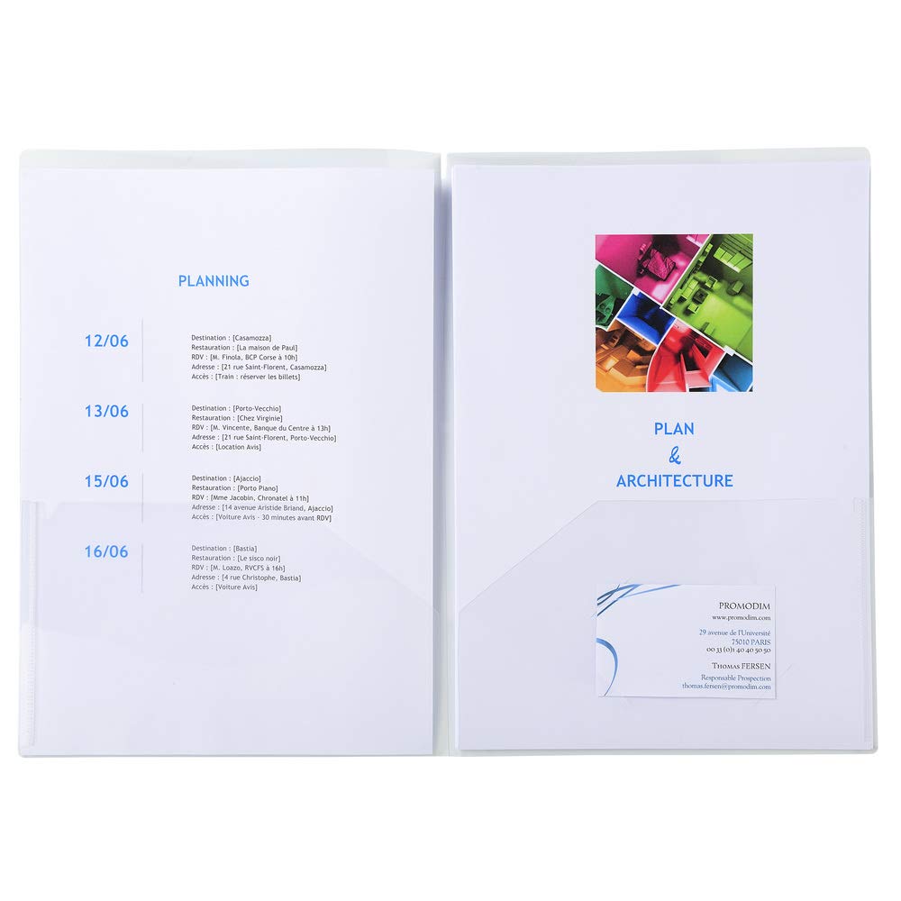 Exacompta - Réf. 3965E - Paquet de 10 chemises de présentation double poche en PP souple - pour format A4 double et/ou A3 - dim 23 x 32cm - encoches pour insertion carte de visite - couleur cristal