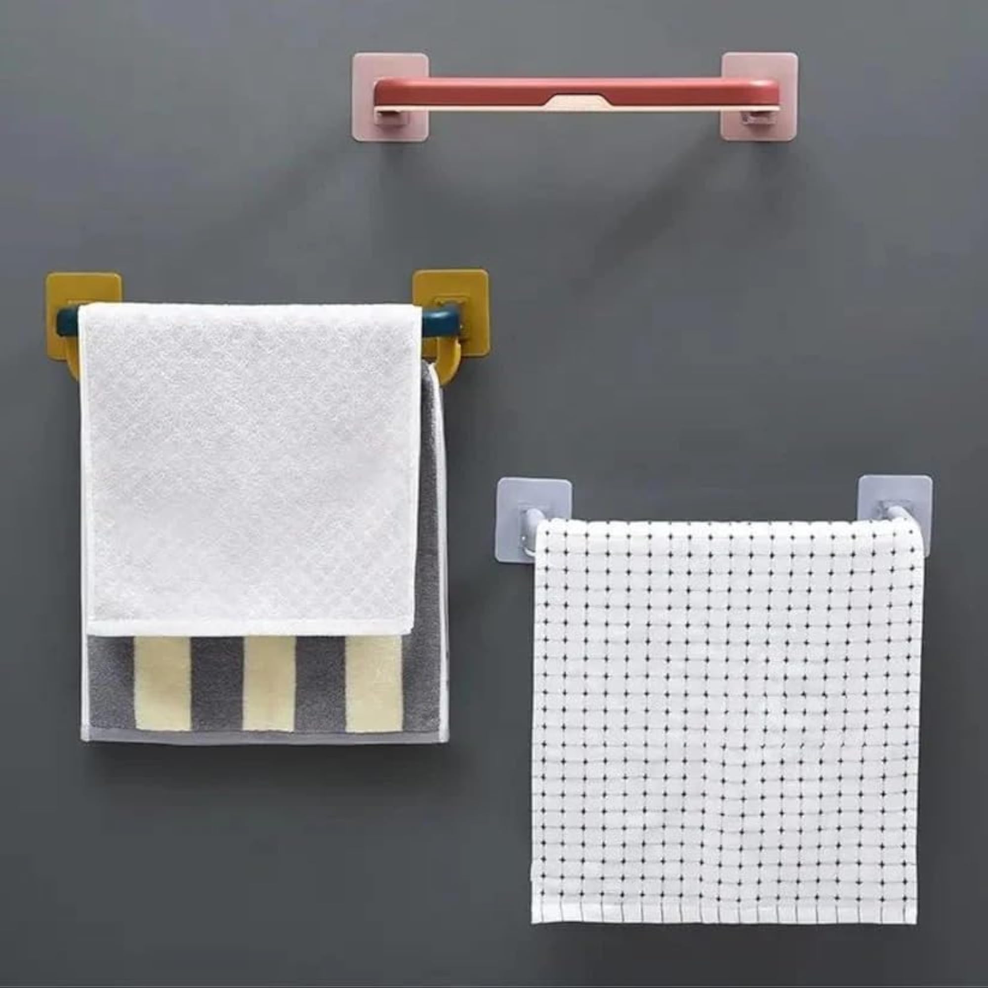 Wall-Mounted Double Bar Towel Holder with Hooks