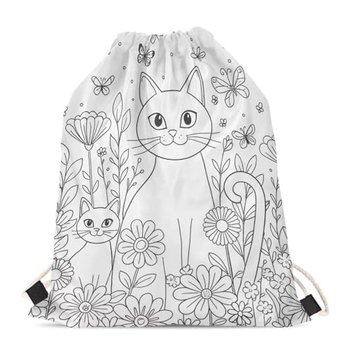 Floral Coloring Drawstring Backapck Arts and Crafts Color in Blank Drawstring Bags for Women with 8 Bright Markers4