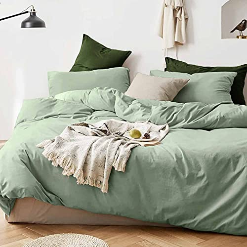 Etdiffe Sage Green Duvet Cover Queen Size, Soft Farmhouse Bedding Comforter Cover Set 3 Pieces With Zipper Closure, 1 Lightweight Microfiber Duvet Cover 90X90 Inches And 2 Pillow Shams For Women Men #TOP1