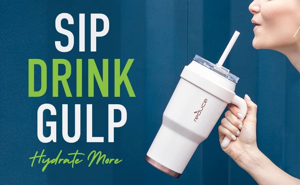 REDUCE 40 oz Mug Tumbler, Stainless Steel with Handle - BPA Free - (Red and White) - Image 7