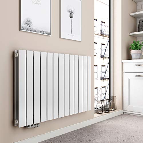 EMKE Heizkörper Horizontal 630x1000mm, Flachheizkörper Doppellagig Design Heizkörper Flach Paneelheizkörper Seitenanschluss Heizung Weiß 1343W