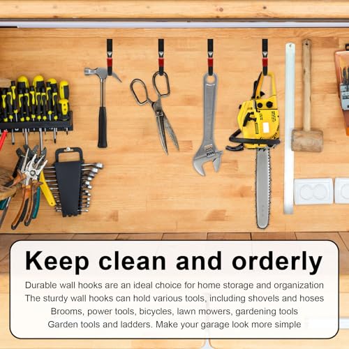 TENTHPEO 6 Stück Wandhaken Garage zum Schrauben, Garagenhaken Schwerlast Metall mit Wandmontage, Gartengeräte Leiterhaken Organizer für Aufbewahrung von Leitern, Surfbrett, Fahrrad und Werkzeug