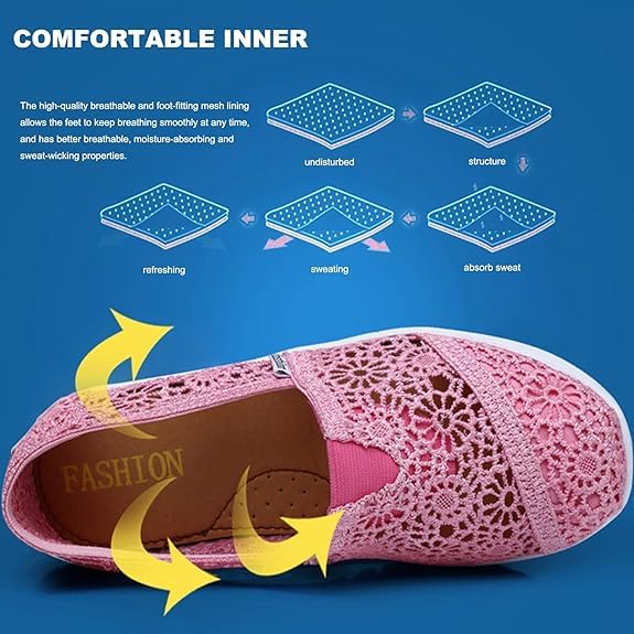 Women's Floral Embroidery Lace Mesh Air Cushion Sneakers,Comfortable Orthopedic Diabetic Walking Toning Shoes Breathable Slip on Platform Loafers Casual Fashion Rocker Shoes3